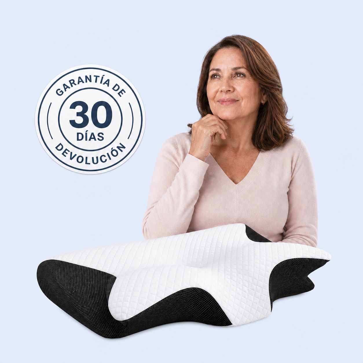 Cliente con Almohada Cervical Serenya y garantía de 30 días
